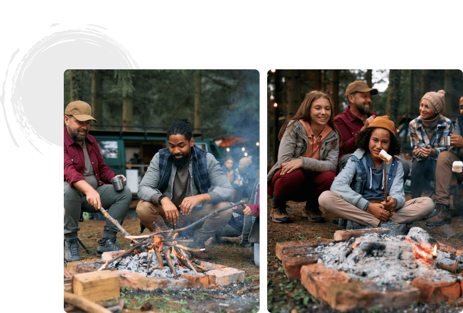 Family campfire roasting marshmallows.